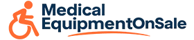 Logo for Medical Equipment On Sale with a person using a wheelchair icon.