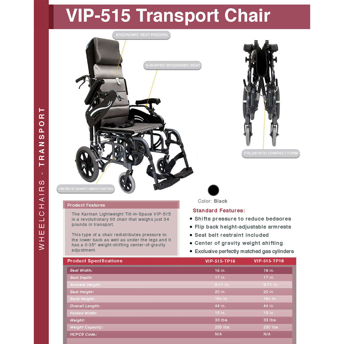 VIP-515TP Karman Tilt-in-Space 34 lbs Wheelchair