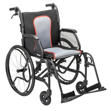 Wheelchair with gray and red seat on a white background