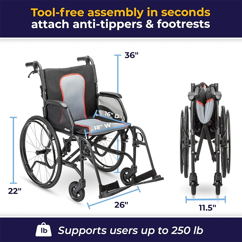 Drive Medical AeroFly Ultra-Lite Wheelchair folded for travel and storage