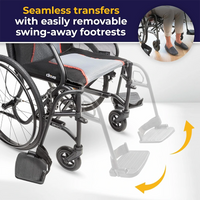 Wheelchair with easily removable swing-away footrests on a white background