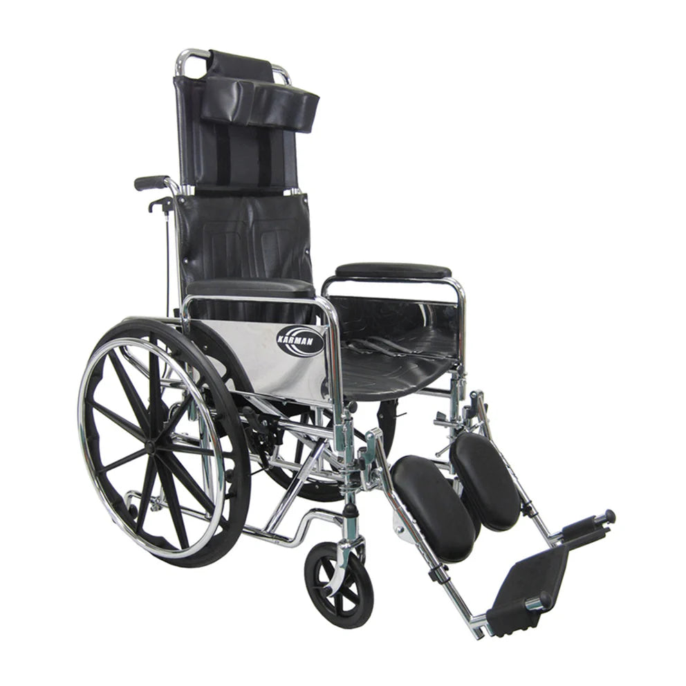 Karman KN-880 18 inch Seat Reclining Wheelchair with Removable Armrest and Elevating Legrest