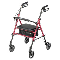 Lightweight Red Rollator Walker 6 Inch Wheels