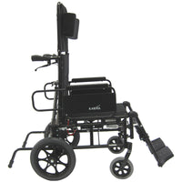 Adjustable headrest and padded armrests on KM-5000-TP wheelchair